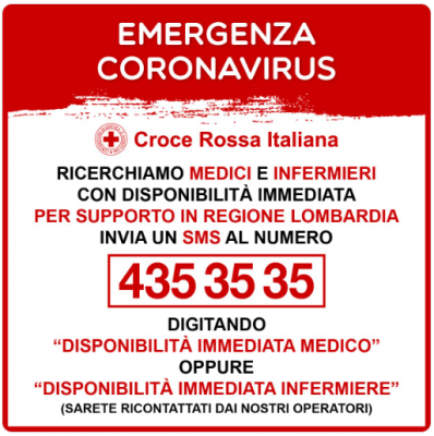 Emergenza Coronavirus, l’appello della Croce Rossa